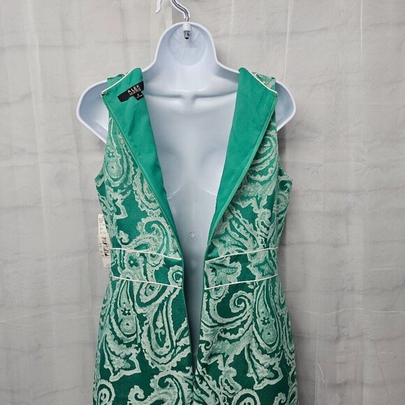 NWT Alex Marie Green Paisley Sleeveless Brocade Retro Knee Length Dress Size 6 - Picture 9 of 14